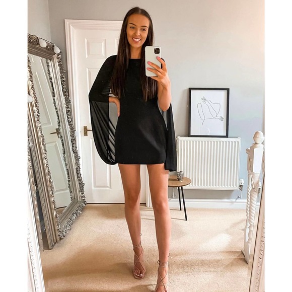 ZARA CAPE STYLE MINI DRESS BLACK M - Picture 6 of 13